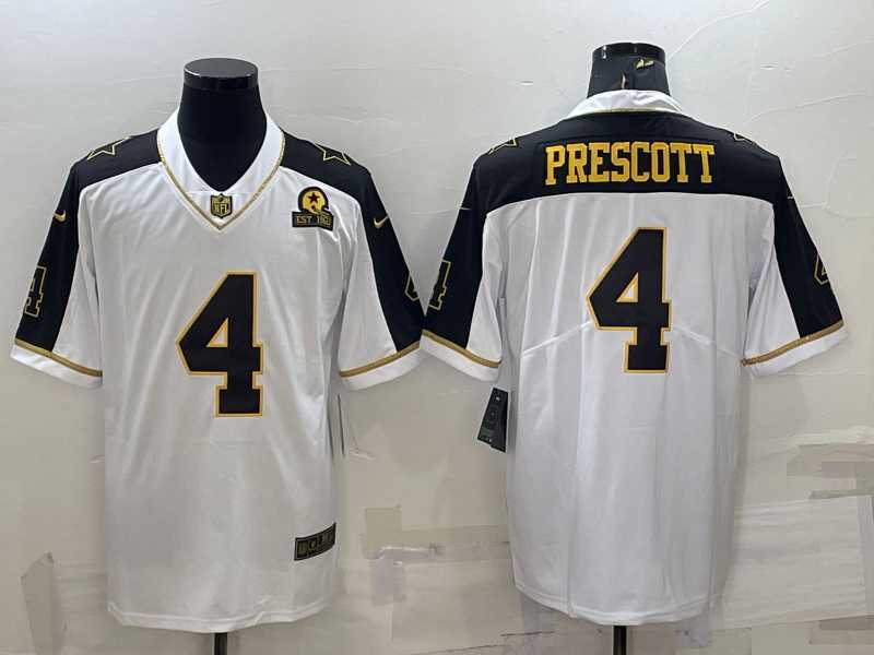 Men%27s Dallas Cowboys #4 Dak Prescott White Gold Edition With 1960 Patch Limited Stitched Football Jersey->cleveland browns->NFL Jersey